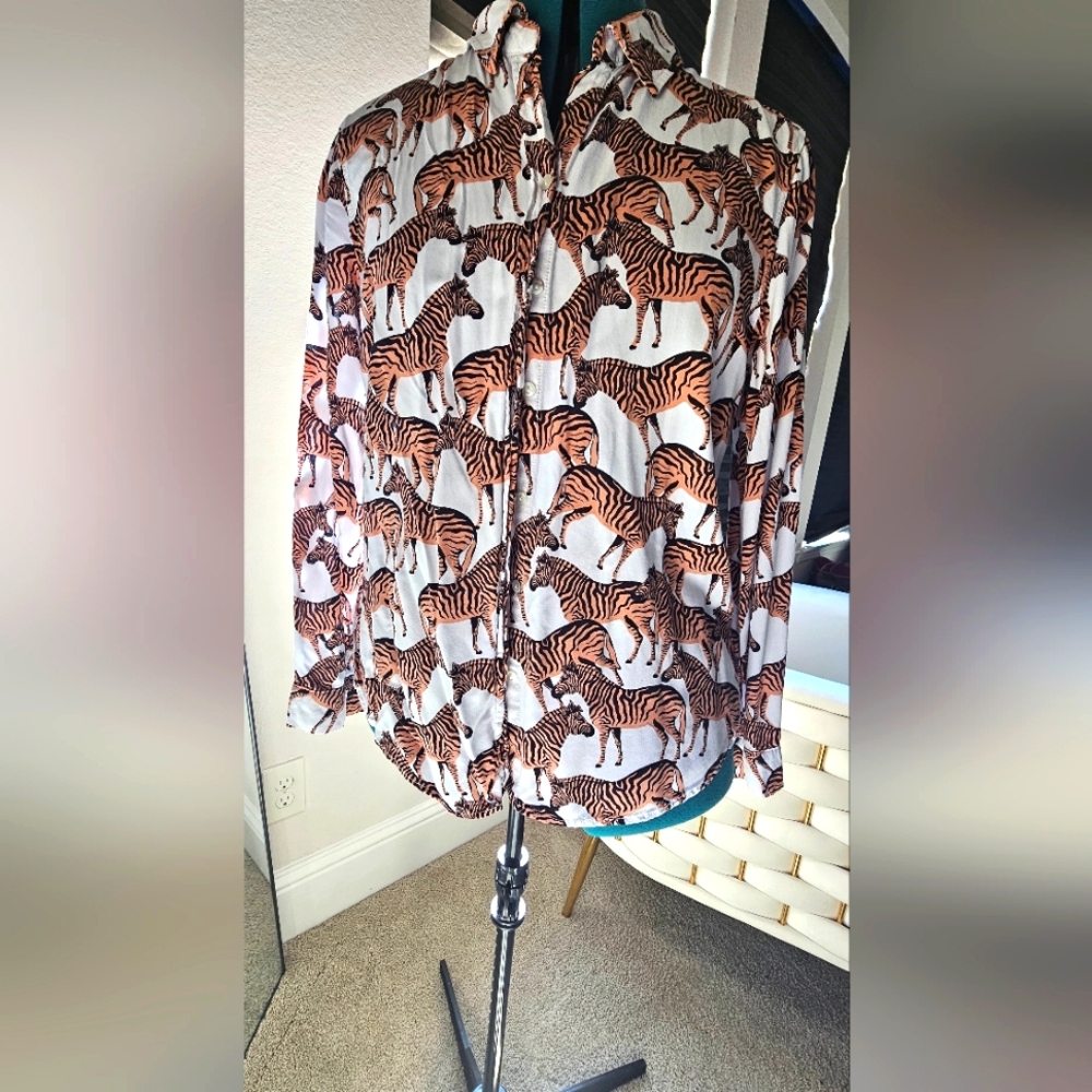 Button down long sleeve zebra shirt.